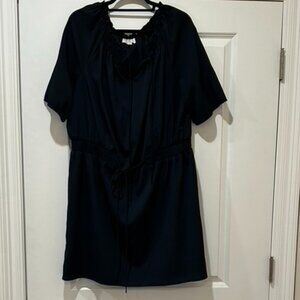 LOFT Short-sleeved dress with elatic waistband and tie, Navy, XL